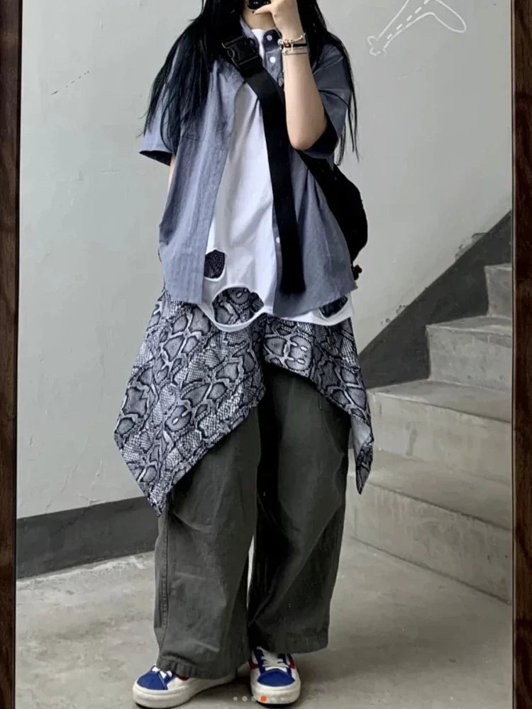 Gray Cargo Harajuku Grunge Baggy Japanese Style Oversize Wide Leg Pant