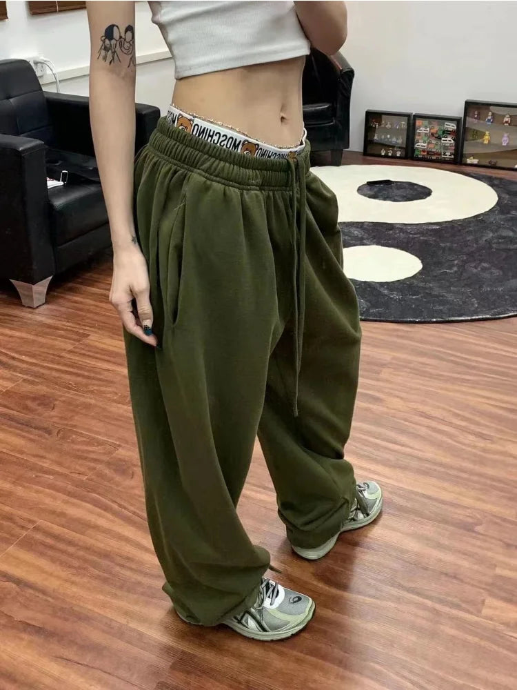 Green Baggy Sweatpants Kpop Korean Oversize 90s Streetwear Pant