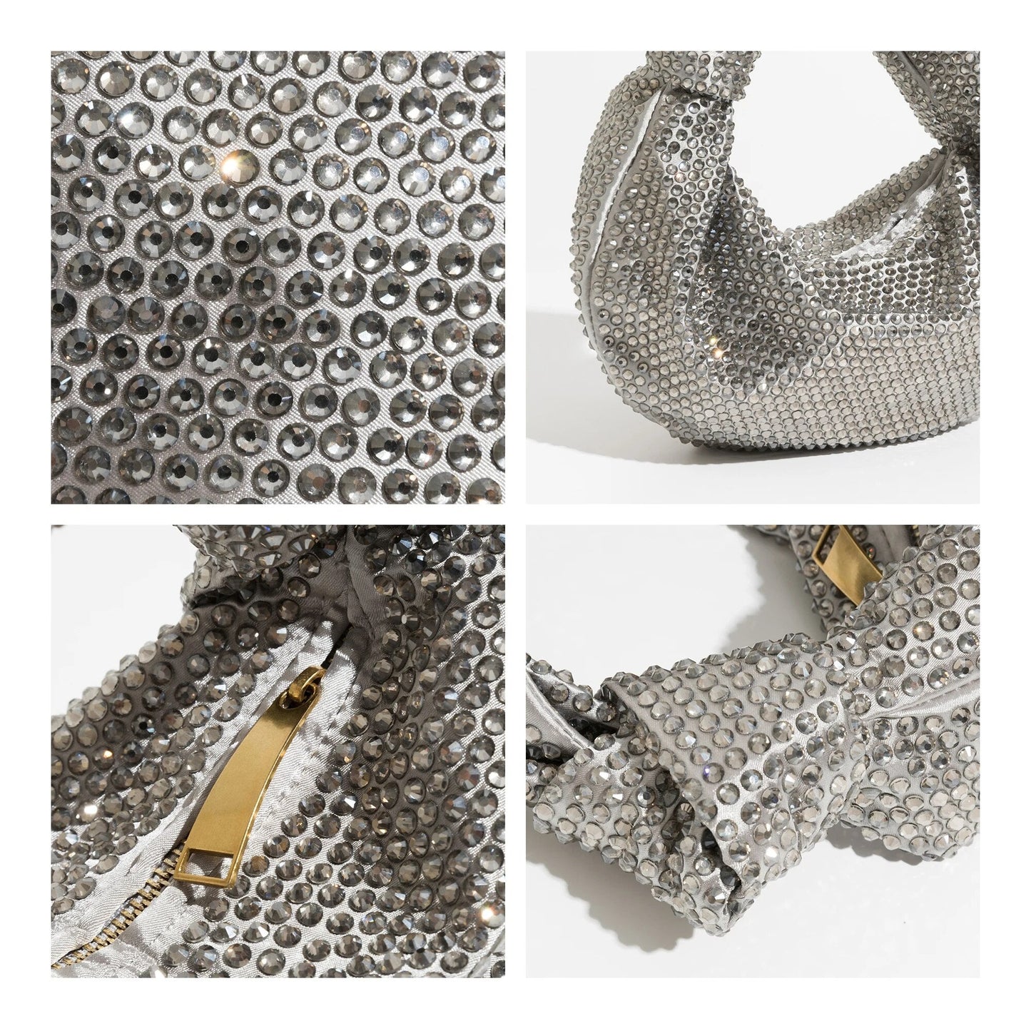 Julia Knotted Rhinestone Sequin Wrist Evening Bag
