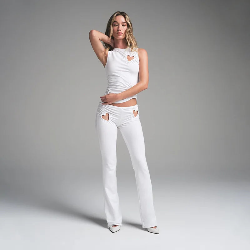 Heart Cutout Crop Tank Two Piece Pants Set