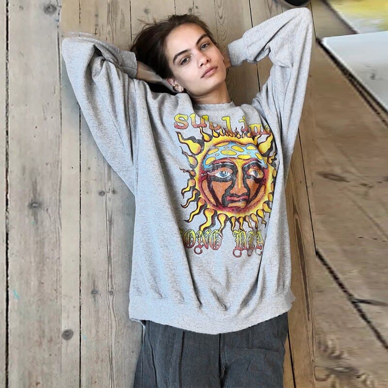 Oversized Hoodies Sun Printed Thin Vintage Pullovers O Neck Casual Y2K Streetwear Autumn Outfits Fashion Sweatshirt