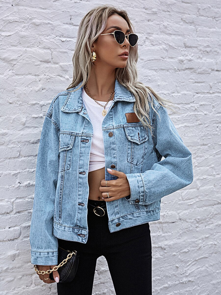 Turn-down Collar Loose Denim Jacket