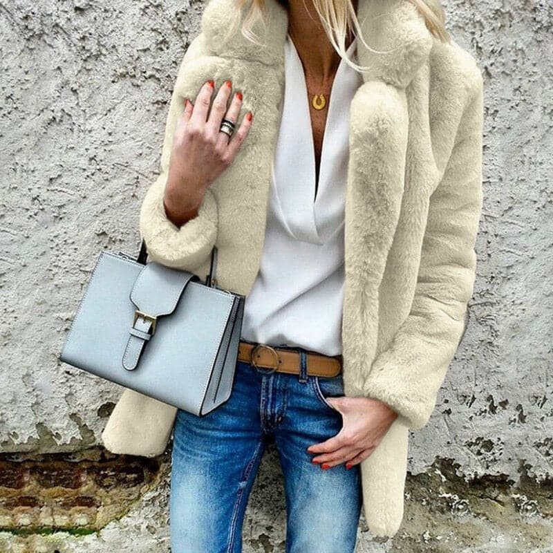 Faux Fur Coat Autumn Winter Fluffy Warm Plush Teddy Jackets Fashion Long Sleeve Lapel Fur Coats Overcoat Ladies Outerwear