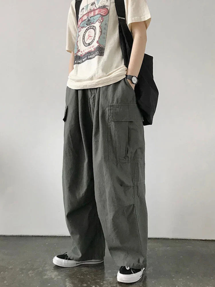 Gray Cargo Harajuku Grunge Baggy Japanese Style Oversize Wide Leg Pant