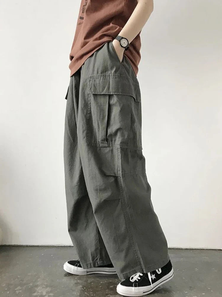 Gray Cargo Harajuku Grunge Baggy Japanese Style Oversize Wide Leg Pant