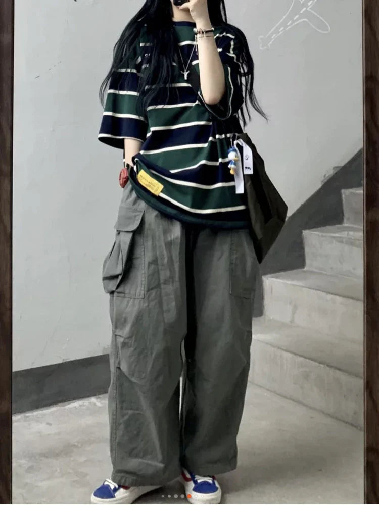 Gray Cargo Harajuku Grunge Baggy Japanese Style Oversize Wide Leg Pant
