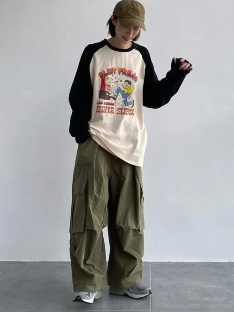 Green Cargo Y2K Hippie Kpop Harajuku Oversize Wide Leg Pant