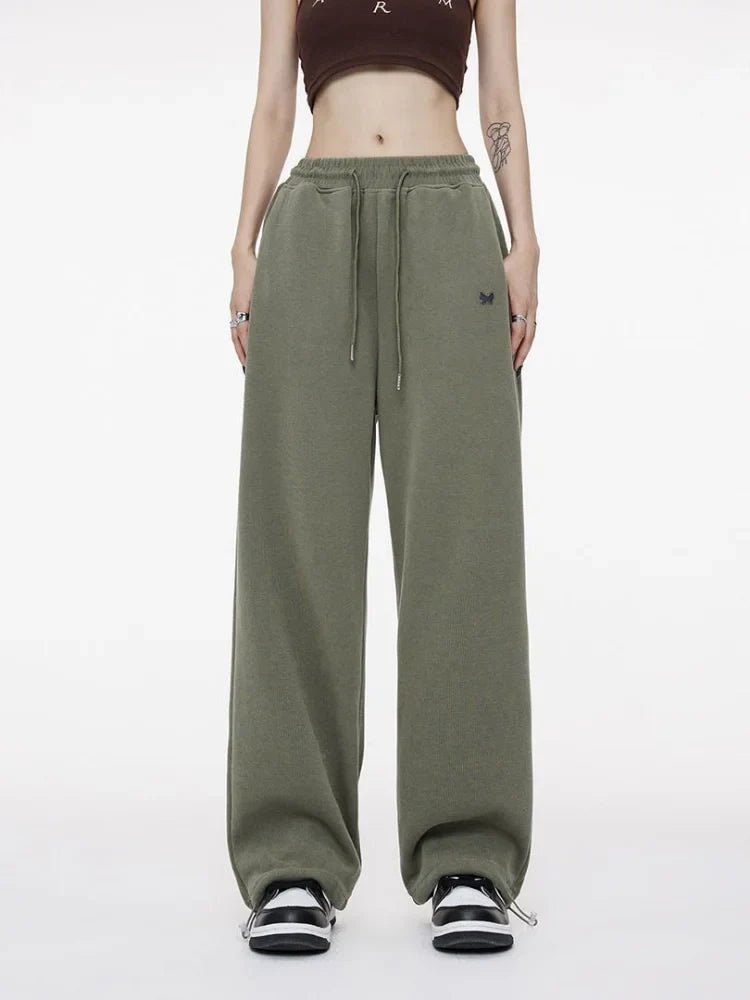 Green Baggy Sweatpants Y2K Hippie Print Jogging Sports Pant