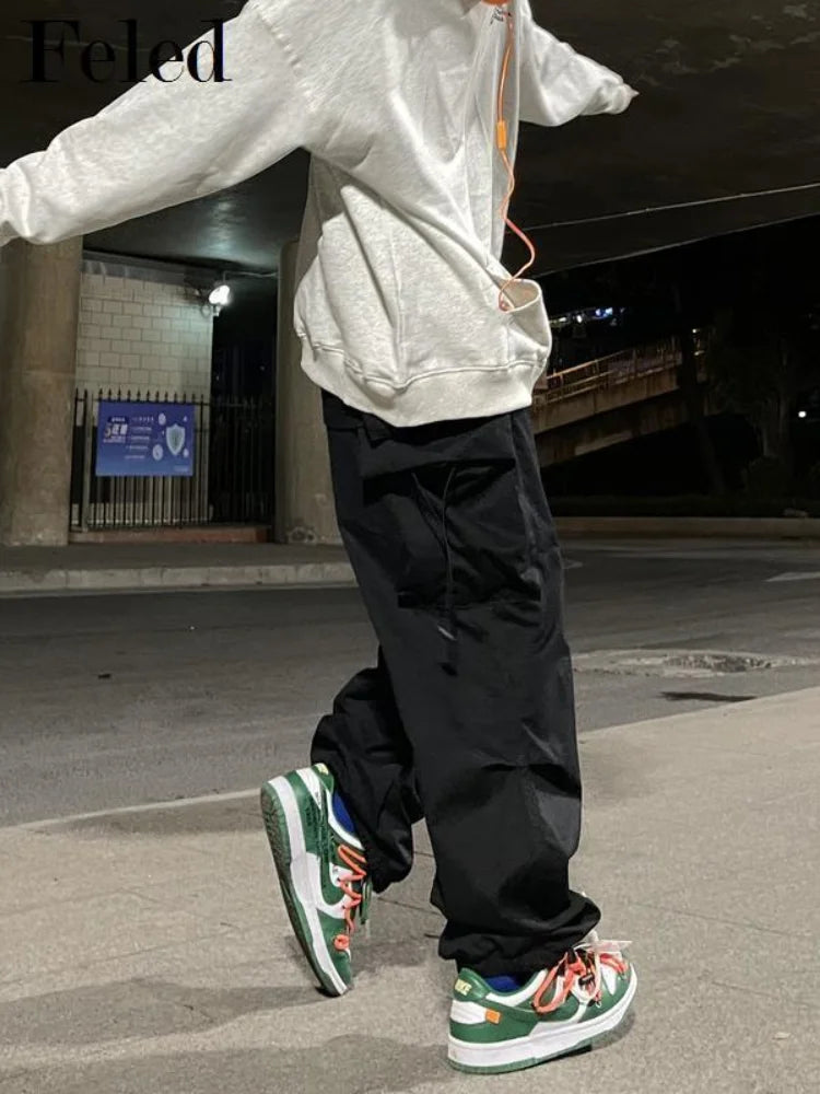 Gray Parachute Y2K Retro Hippie Baggy Streetwear Oversize Wide Leg Cargo Pant