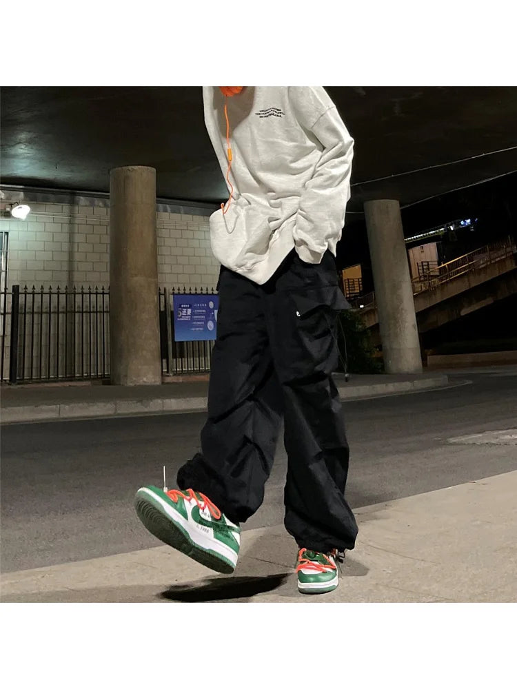 Gray Parachute Y2K Retro Hippie Baggy Streetwear Oversize Wide Leg Cargo Pant