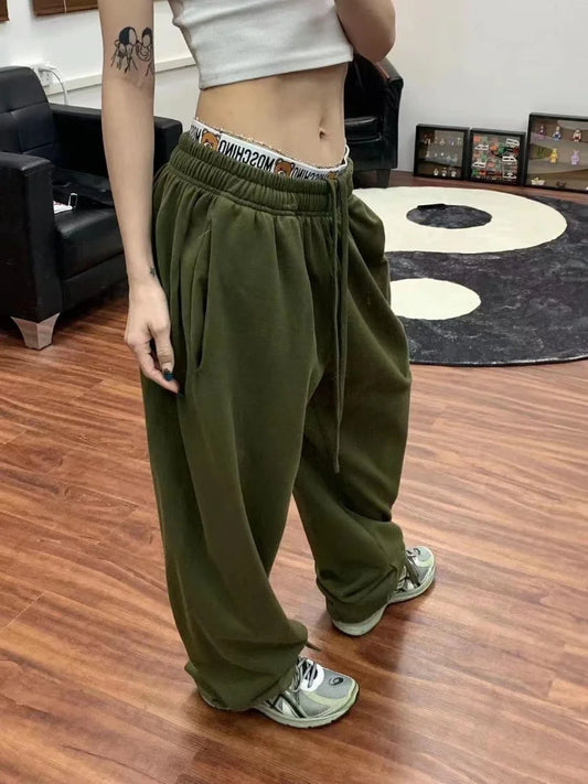 Green Baggy Sweatpants Kpop Korean Oversize 90s Streetwear Pant