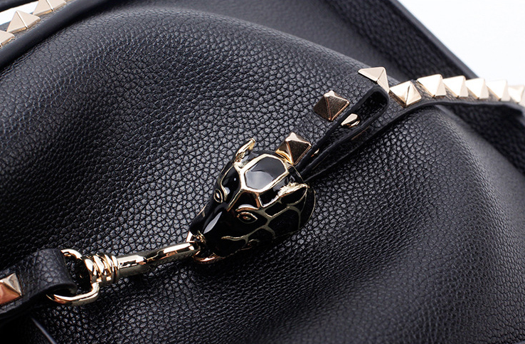 Luxe Riveted Leopard Head Lock Leather Bucket Bag - 7 Colors