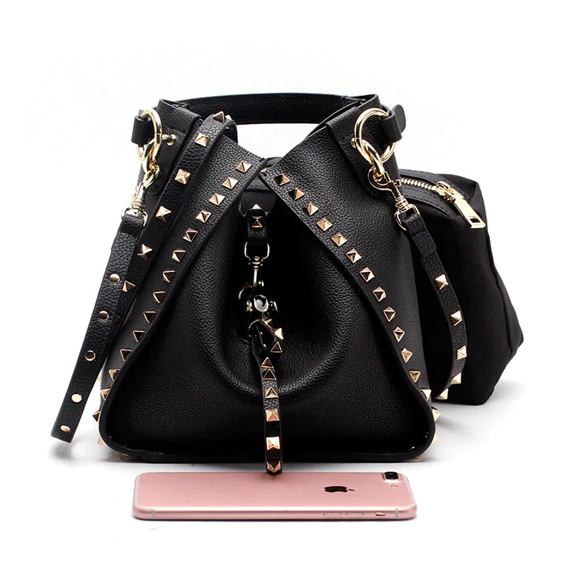 Luxe Riveted Leopard Head Lock Leather Bucket Bag - 7 Colors