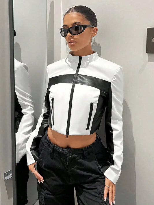 Black White Paneled Y2K Jacket