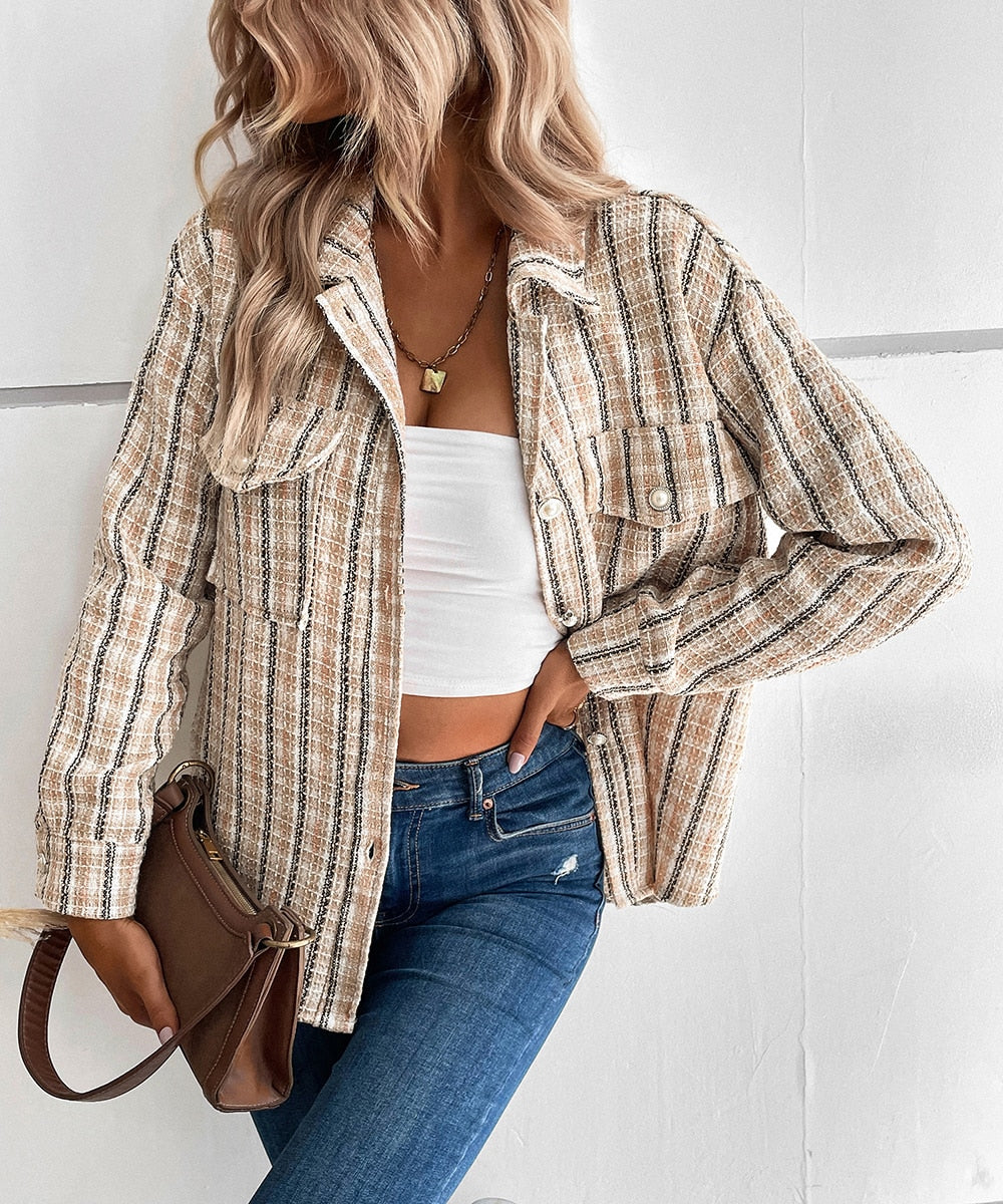 Dual Pocket Plaid Shirt Jacket