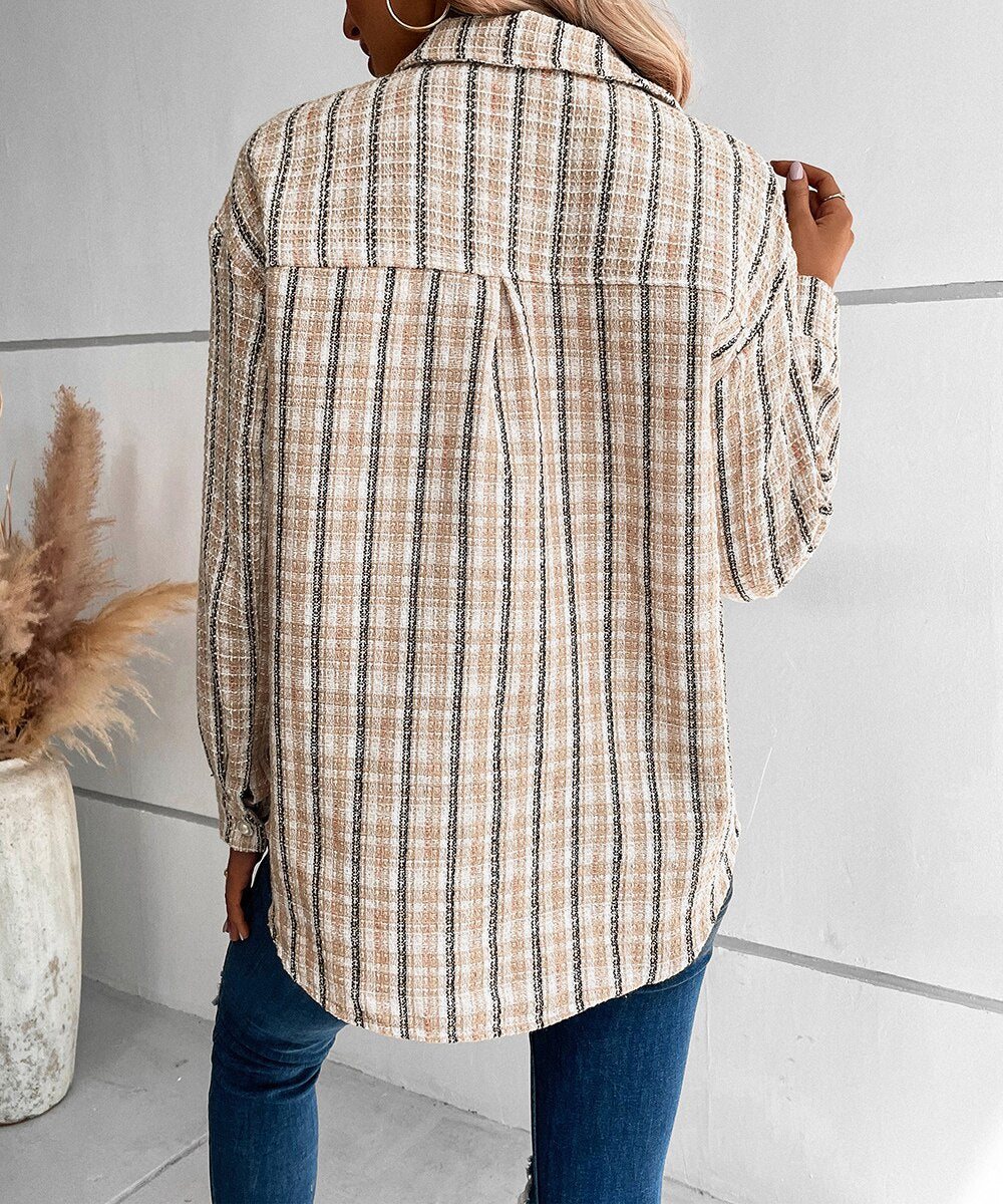 Dual Pocket Plaid Shirt Jacket