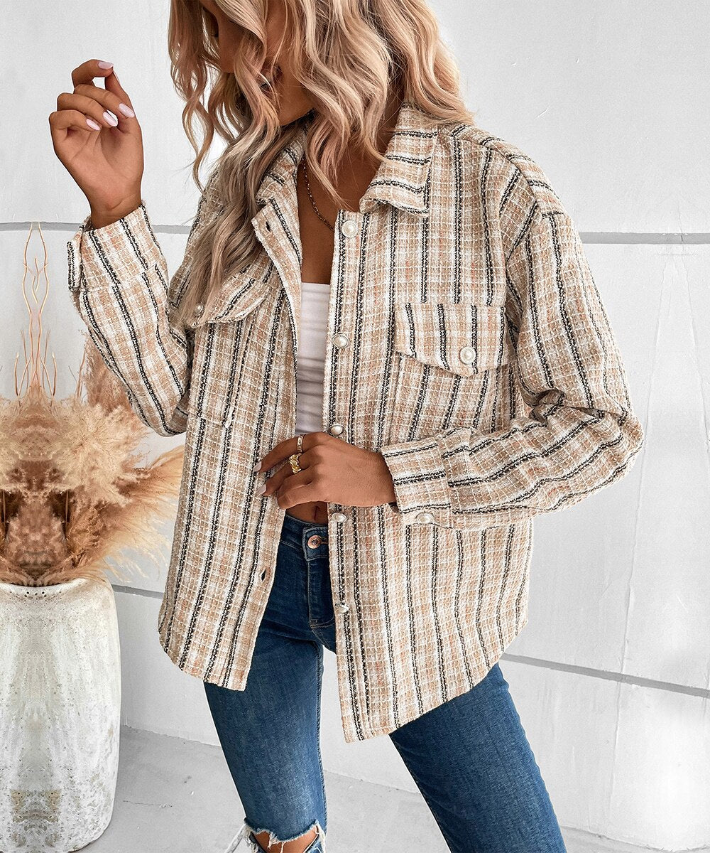 Dual Pocket Plaid Shirt Jacket