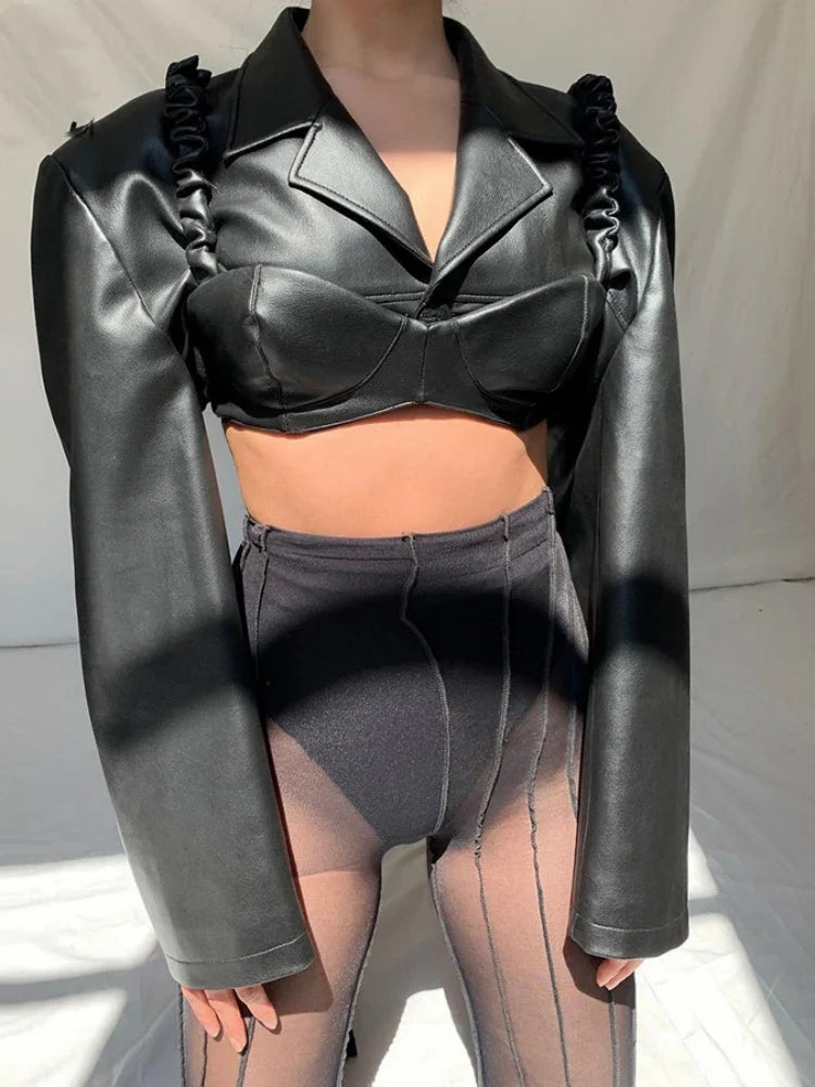 Black Slim PU 2Piece Tank Jacket