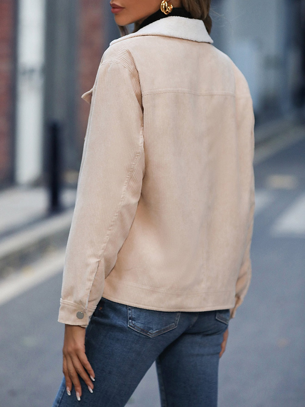 Solid Flap Pocket Corduroy Jacket