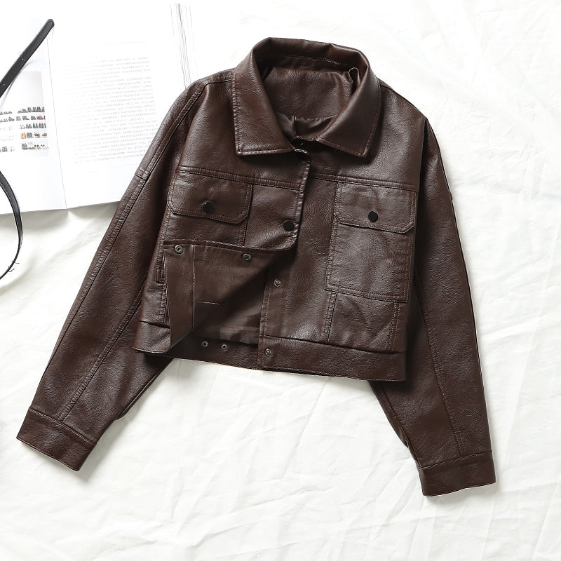Faux Leather Short Y2k Jacket