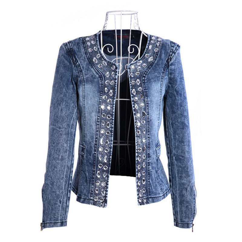 Denim Slim Zipper Sequins Jacket